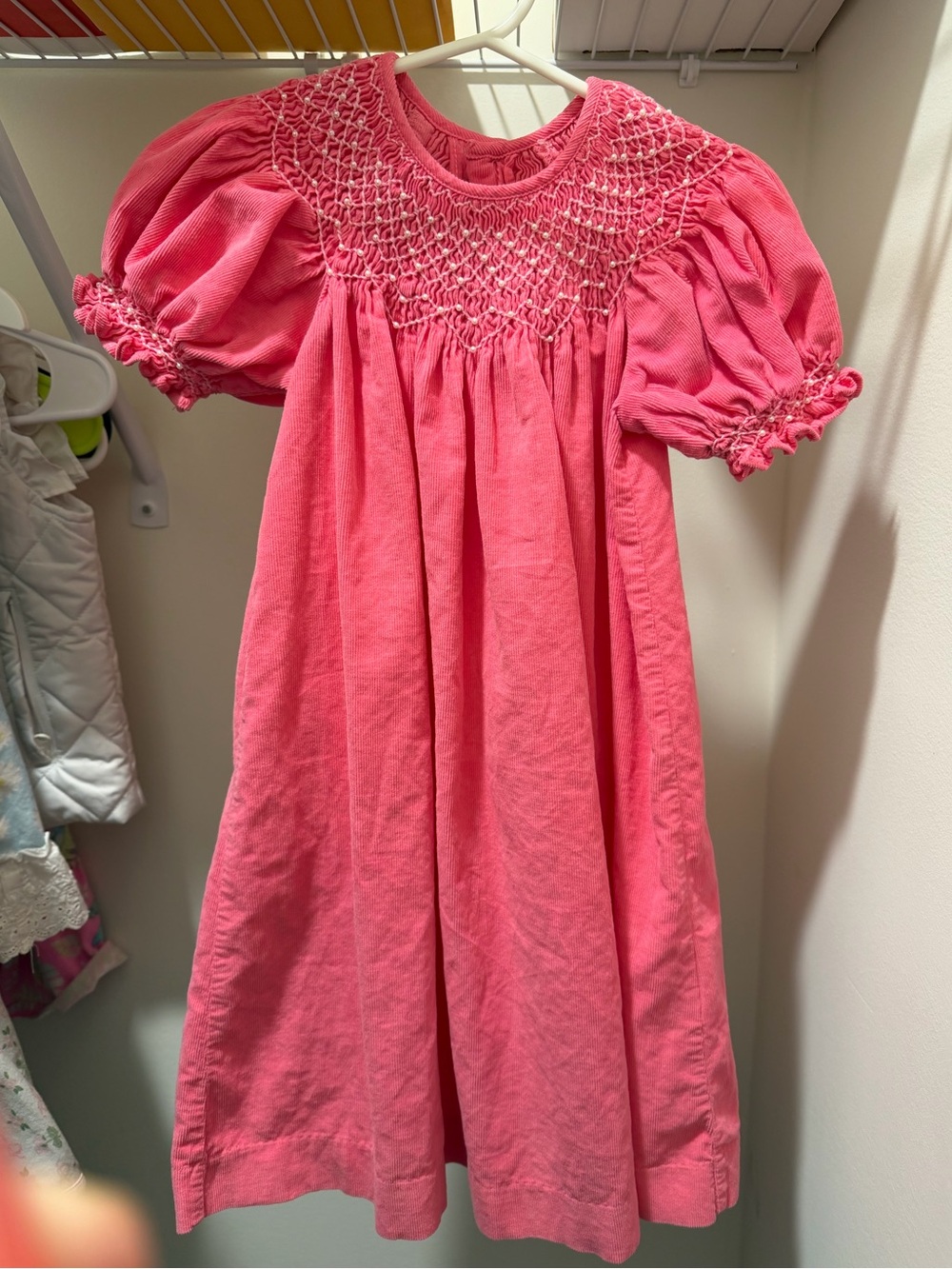Mom & Me Pink Smocked Girls Dress with Pearl Accents